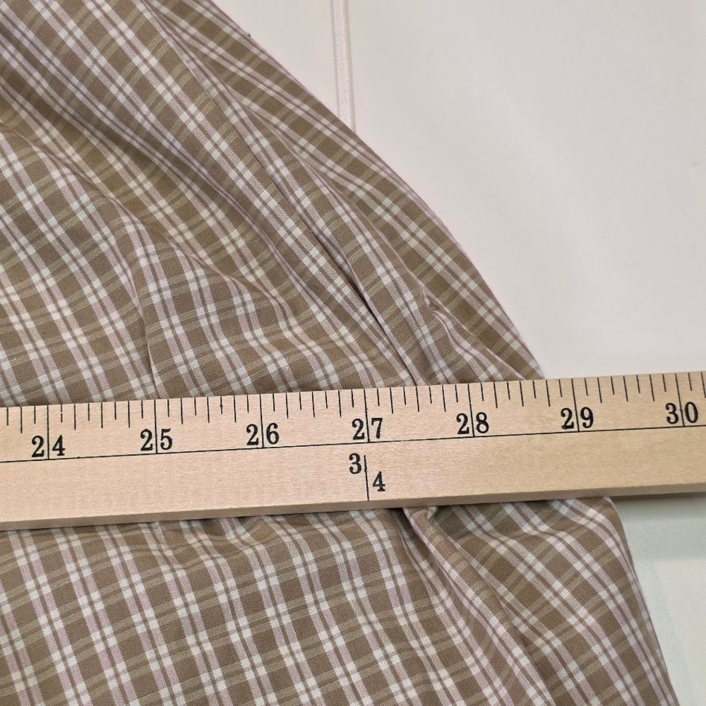 Abercrombie & Fitch L Tall Twist Bodice Maxi Dress Tan Plaid Smocked Back V-Neck - Picture 9 of 10
